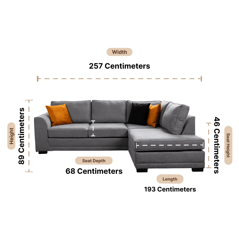 Orka Sofa Grey Fabric Right Hand Corner Sofa - RHC - Furniture Instore