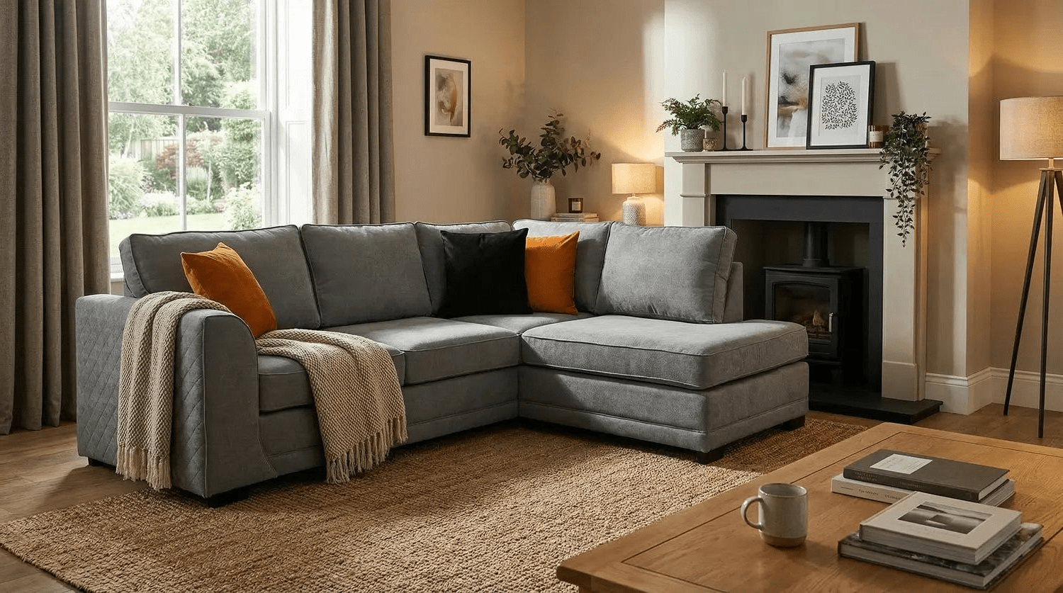 Orka Sofa Grey Fabric Right Hand Corner Sofa - RHC - Furniture Instore