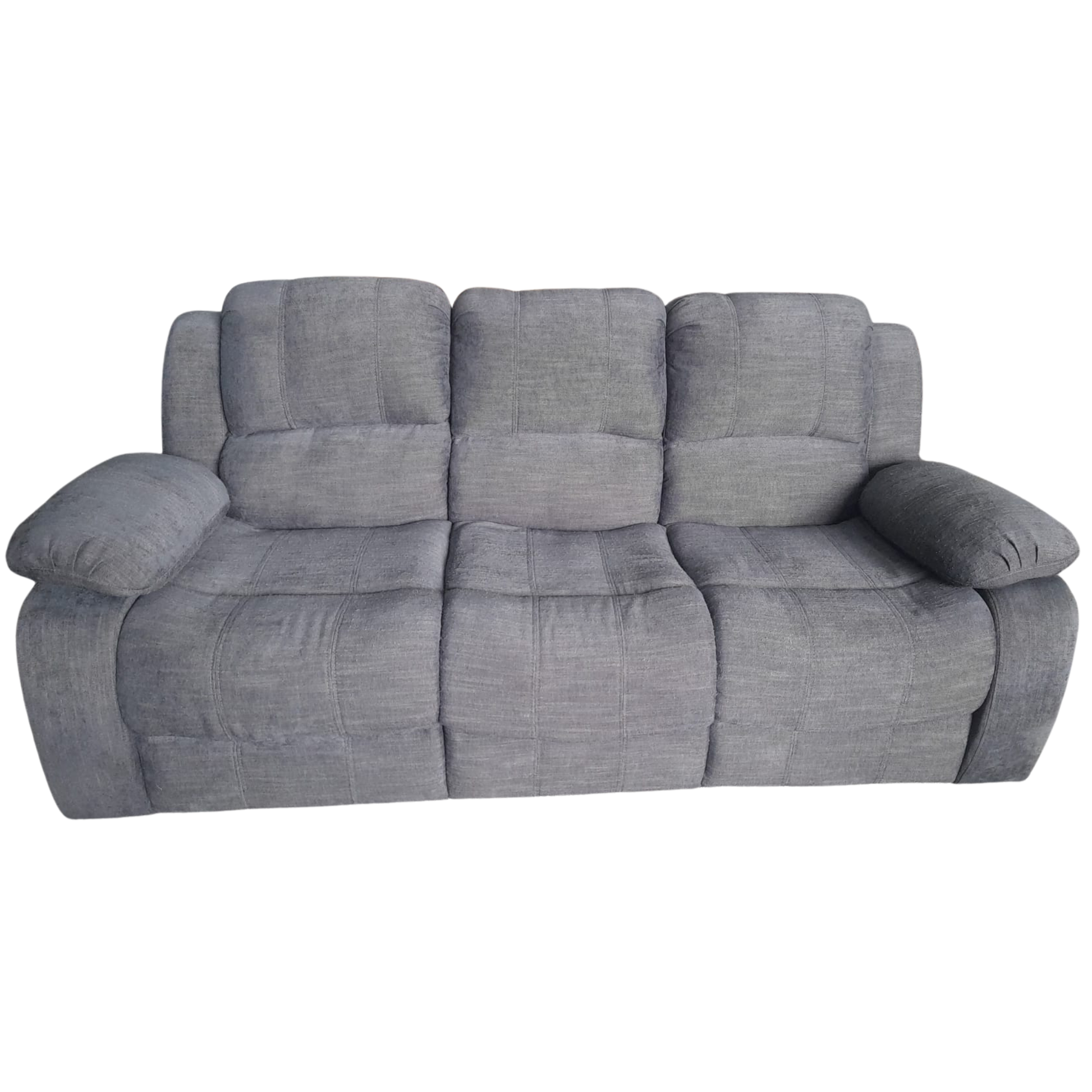 grey fabric sofa on a white background front facing