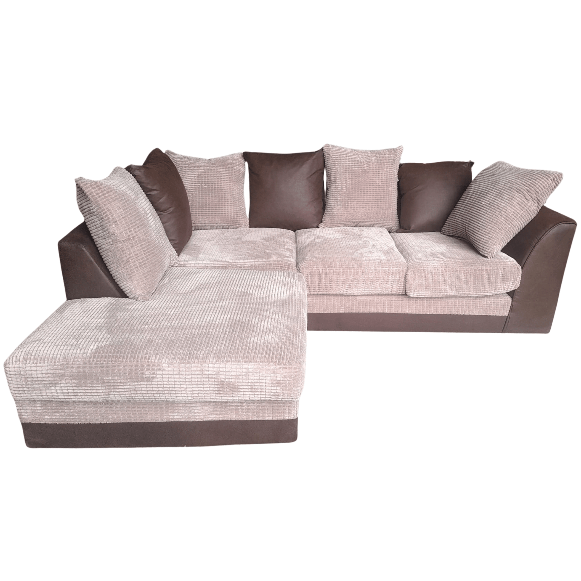 Brown and beige corner sofa on a white background 