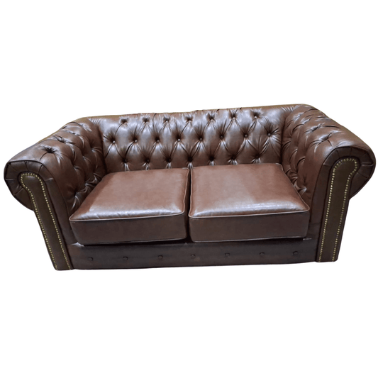 Outlet Chesterfield Brown Leather Antique 2 Seater Sofa - Furniture Instore