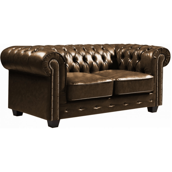 Outlet Chesterfield Brown Leather Antique 2 Seater Sofa