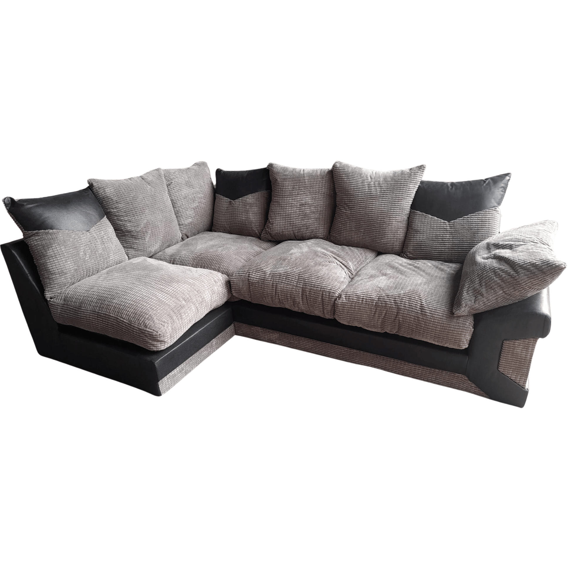 Gray and black sectional sofa on a white background