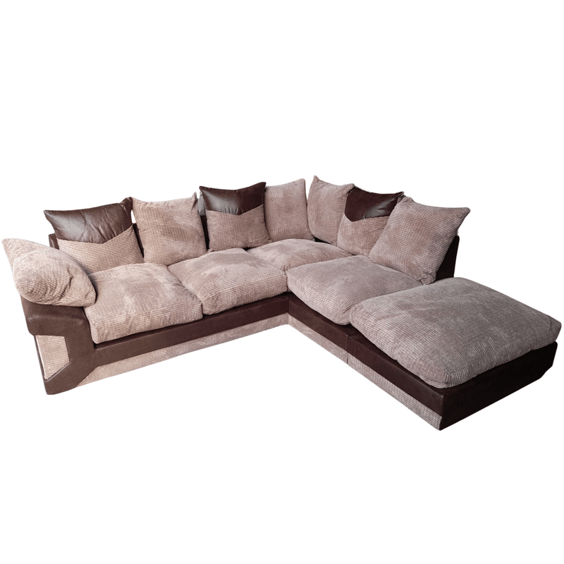 Outlet Dino Jumbo Cord Brown And Beige RHC Corner Sofa + Footstool - Furniture Instore