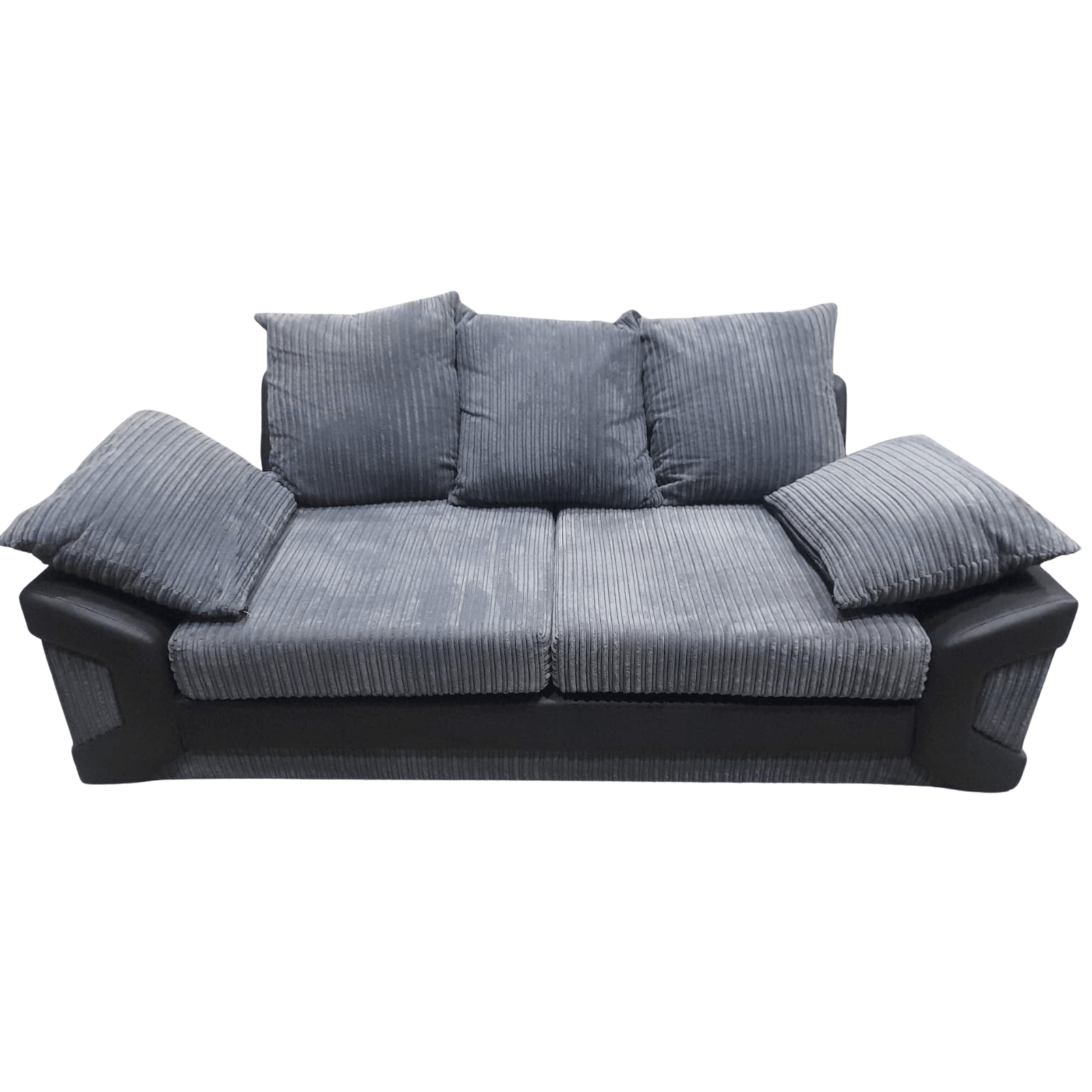 Gray sofa with cushions on a white background
