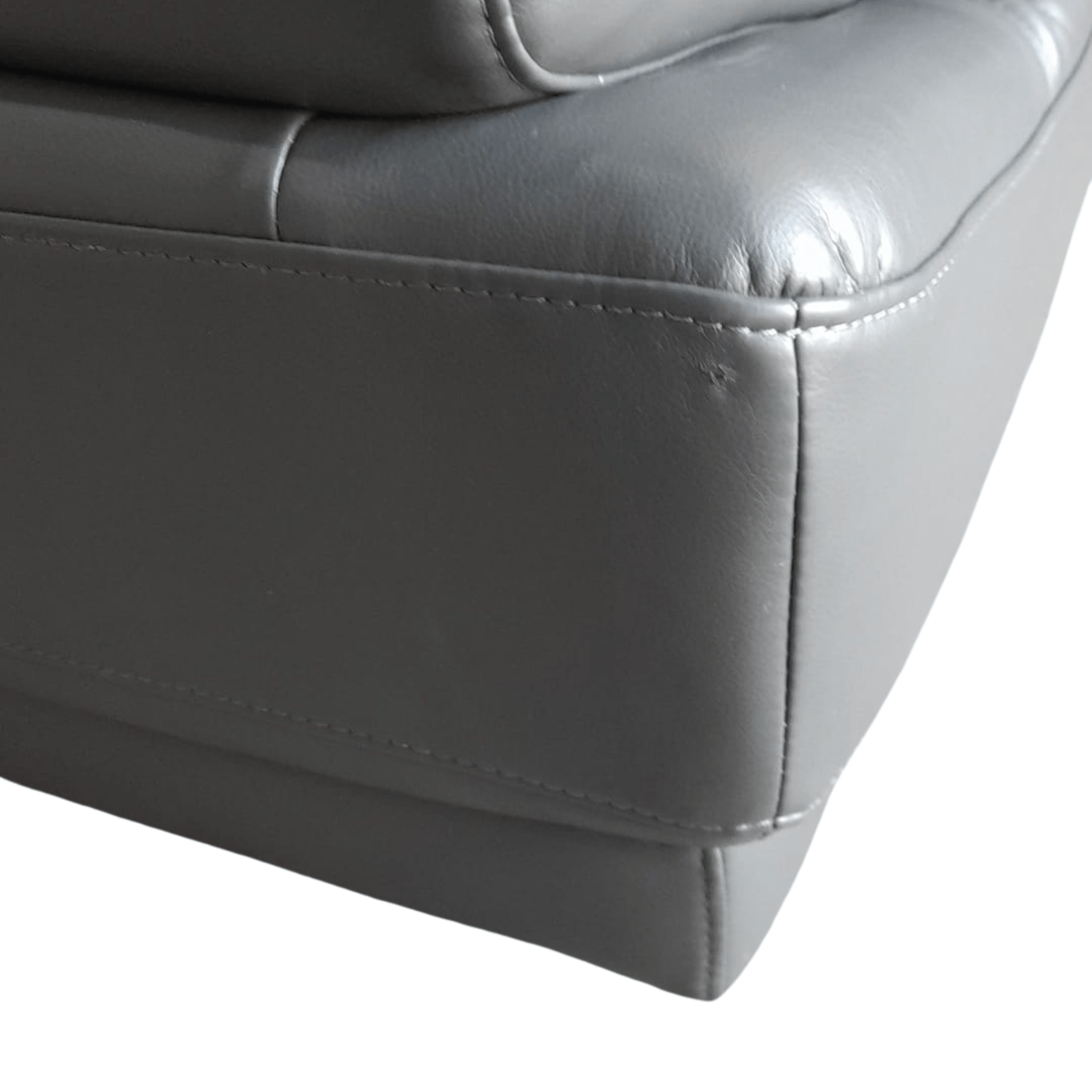 close up of grey leather sofa