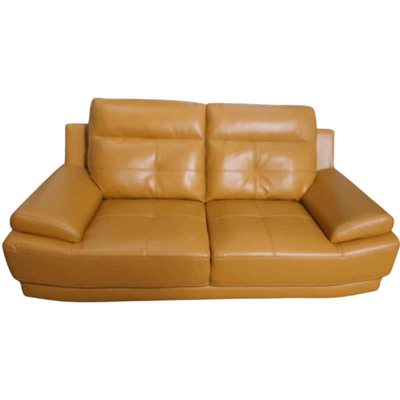 Yellow leather sofa on a white background