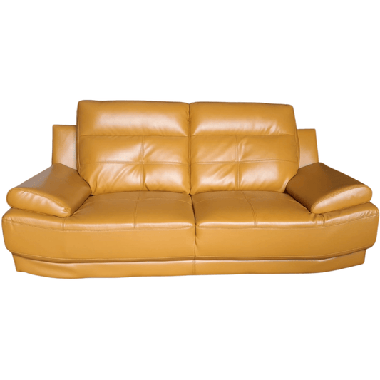 Yellow leather sofa on a white background