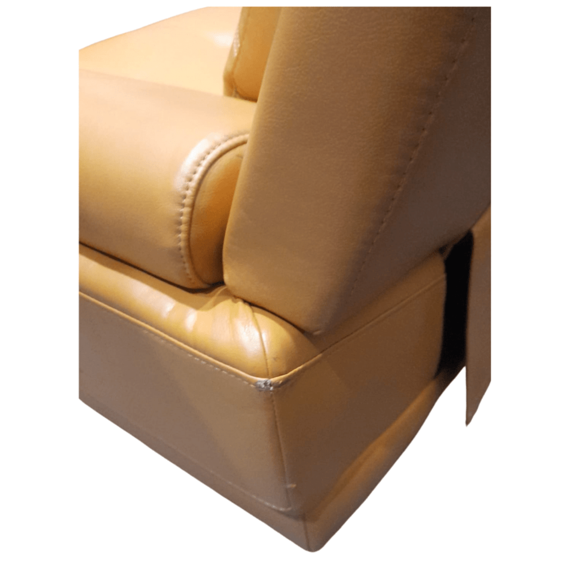 Beige leather car seat with stitching detail on a white background