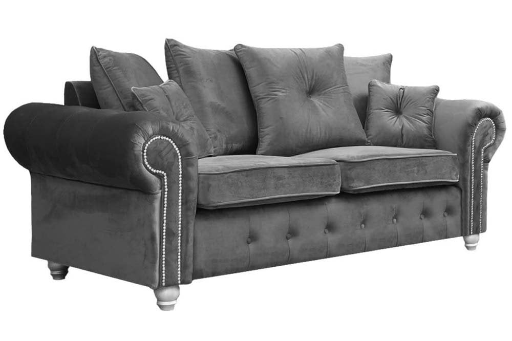 Outlet Olympia Grey Fabric Velvet 3 Seater Sofa - Furniture Instore