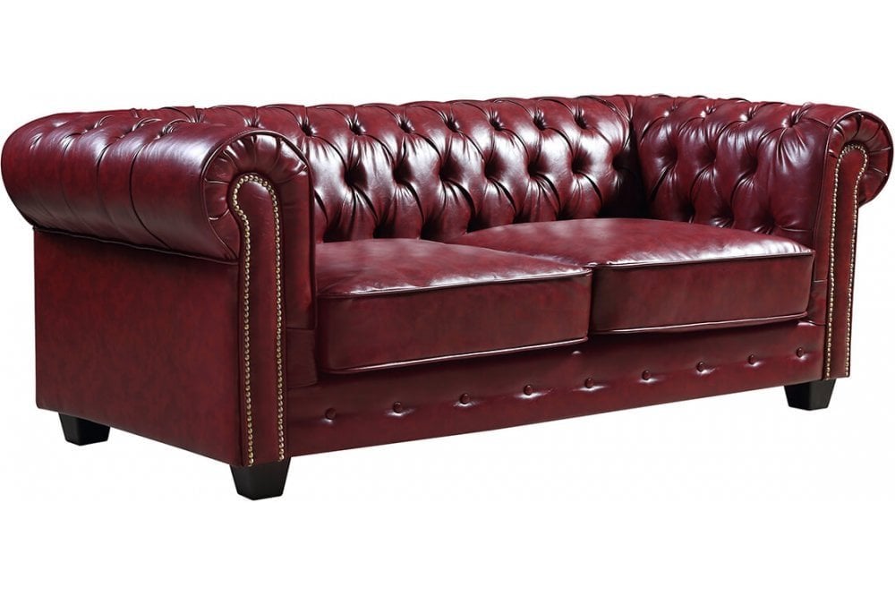 chesterfield red leather 3 seater sofa on a white background