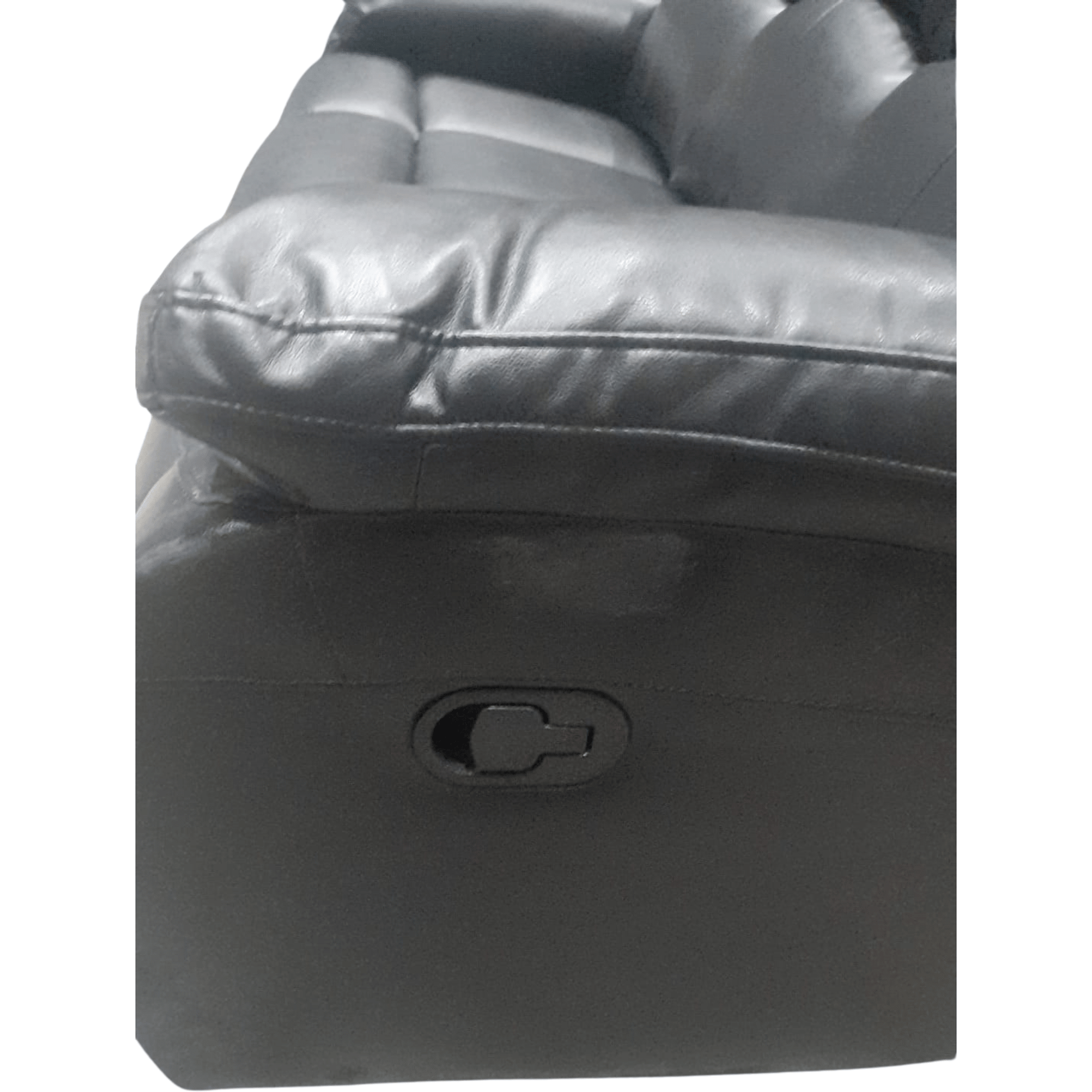 close up of black leather 3 seater sofa 