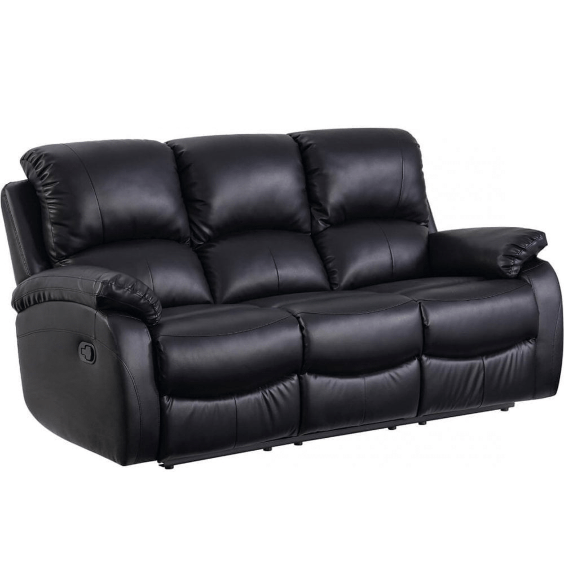 Black leather reclining sofa on a white background