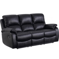 Black leather reclining sofa on a white background