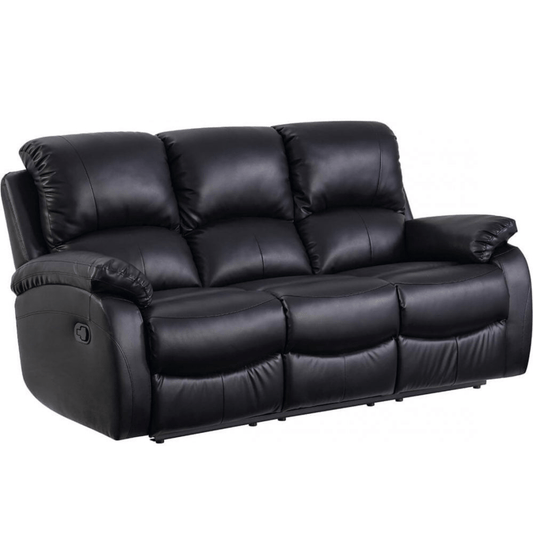 Black leather reclining sofa on a white background