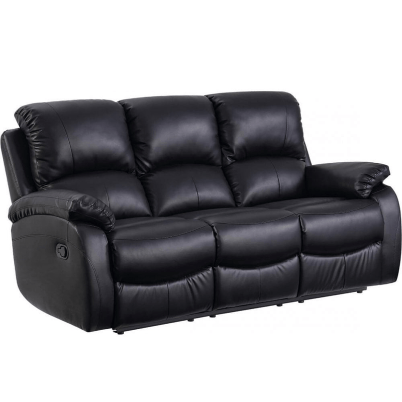 Black leather reclining sofa on a white background