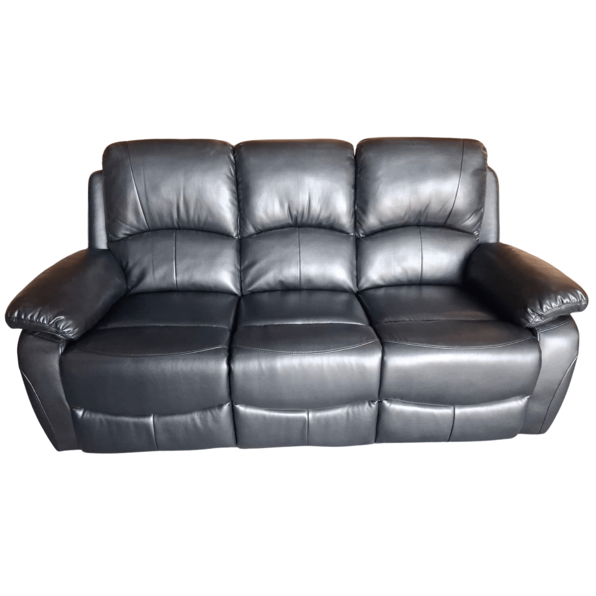 Outlet Roma Black Leather Manual Recliner 3 Seater Sofa - Furniture Instore