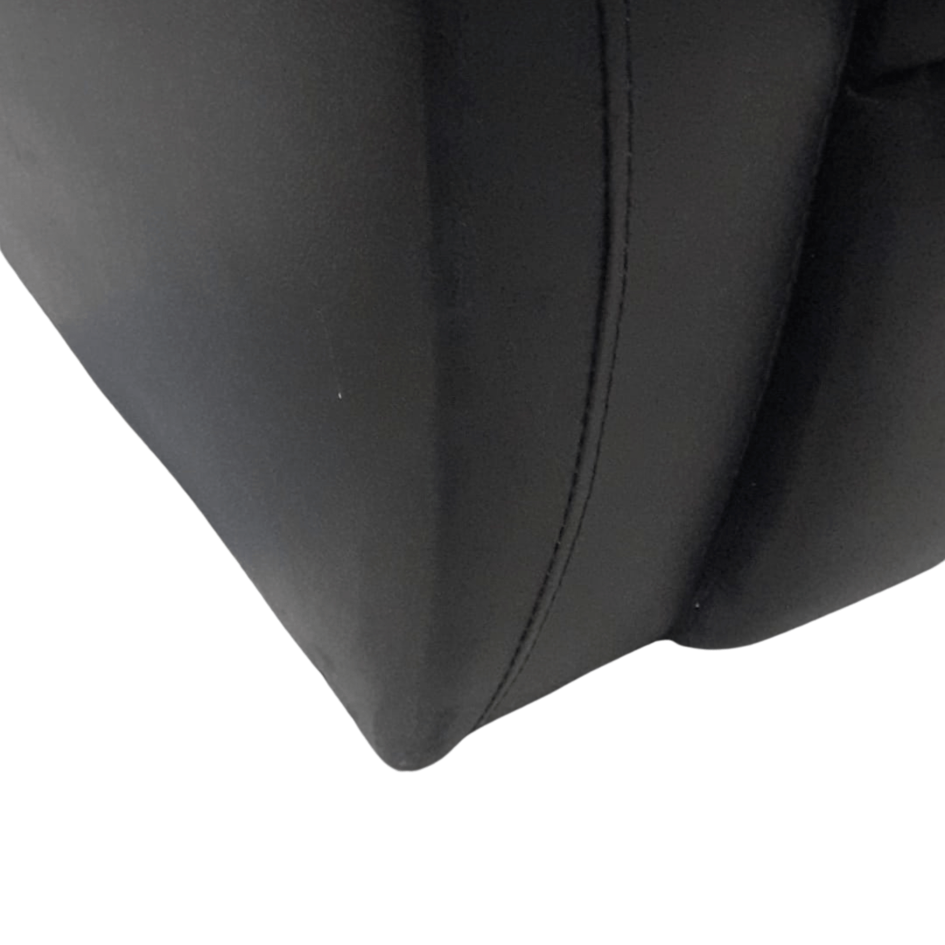 close up of black leather 3 seater sofa 