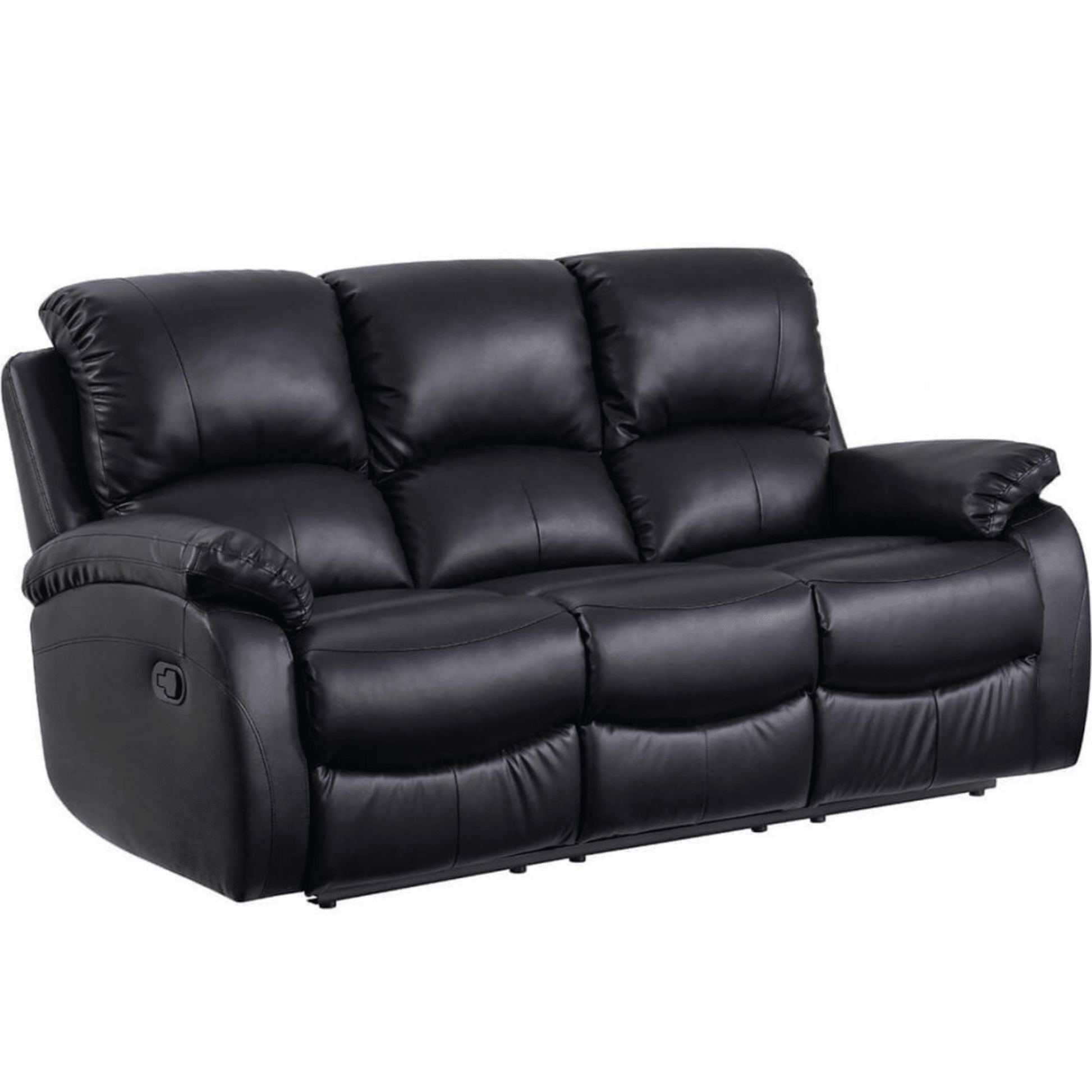 Outlet Roma Black Leather Manual Recliner 3 Seater Sofa - Furniture Instore