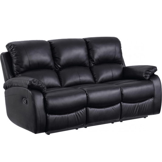 Outlet Roma Black Leather Manual Recliner 3 Seater Sofa - Furniture Instore