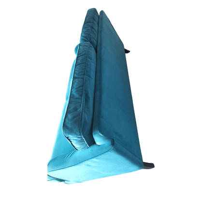 Blue inflatable camping chair on a white background