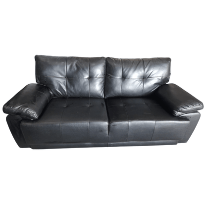 Outlet black leather 3 seater on a white background 