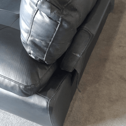 close up of outlet leather 3 seater sofa