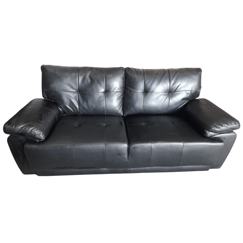 Outlet black leather 3 seater on a white background 