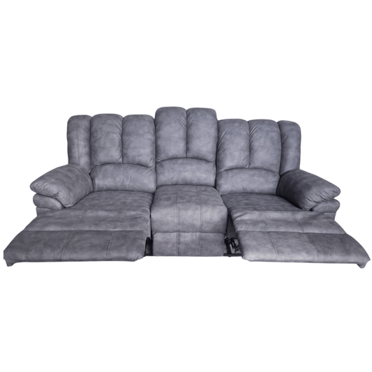 Grey 3 seater sofa reclining on a white background 