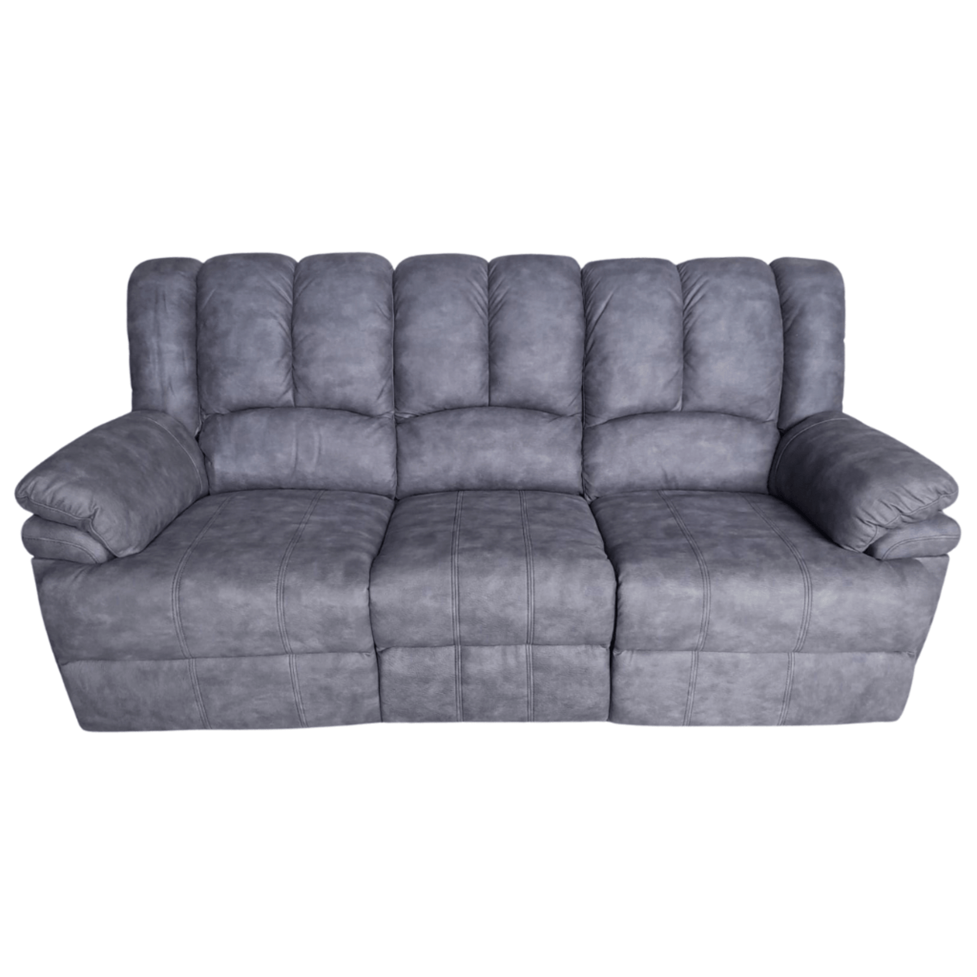 Grey fabric 3 seater recliner sofa on a white background