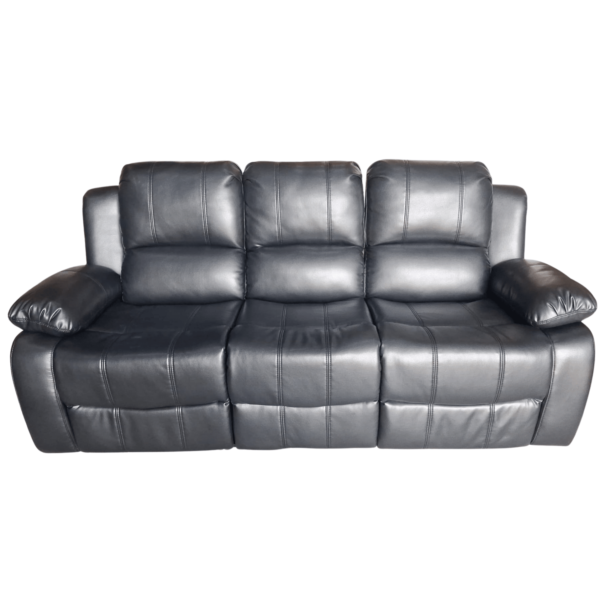 Outlet Valencia Black Leather 3 Seater Manual Recliner Sofa - Furniture Instore