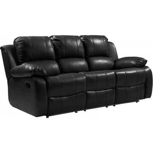 Black leather reclining sofa on a white background