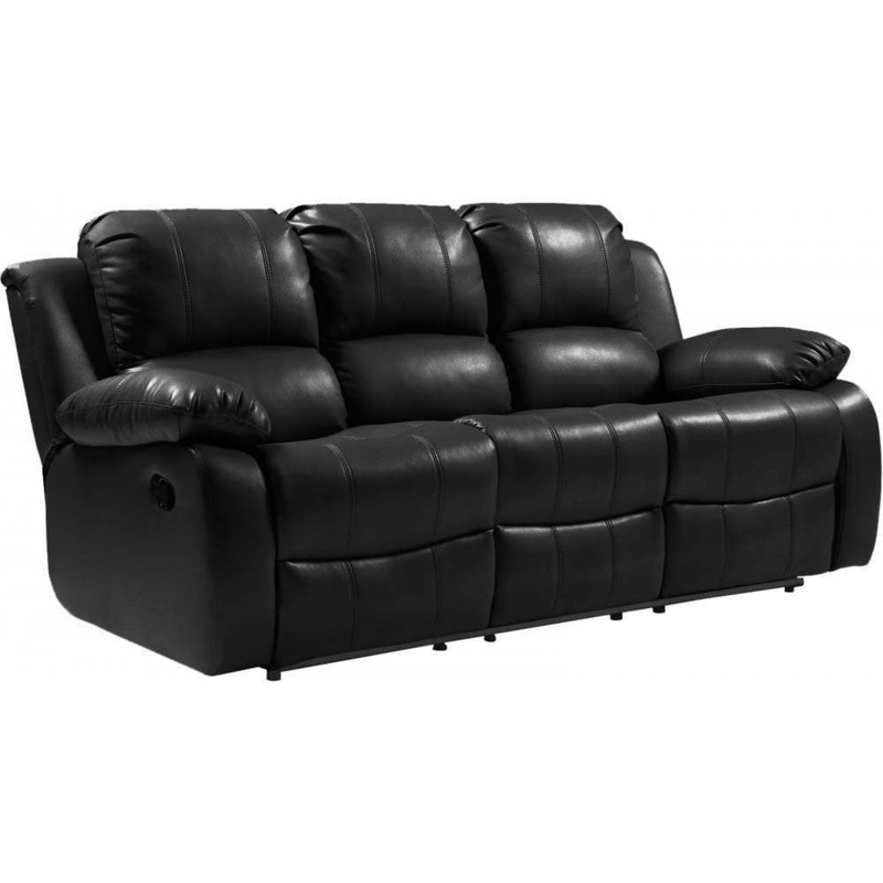 Black leather reclining sofa on a white background