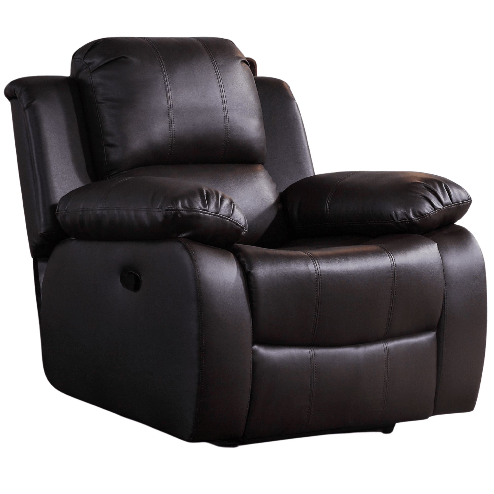 Black leather recliner chair on a white background