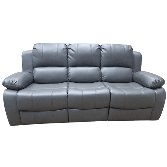 Outlet Valencia Grey Leather 3 Seater Manual Recliner Sofa - Furniture Instore