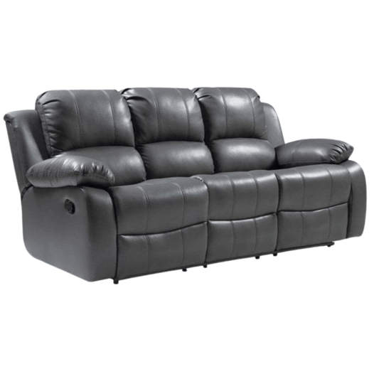 Outlet Valencia Grey Leather 3 Seater Manual Recliner Sofa - Furniture Instore