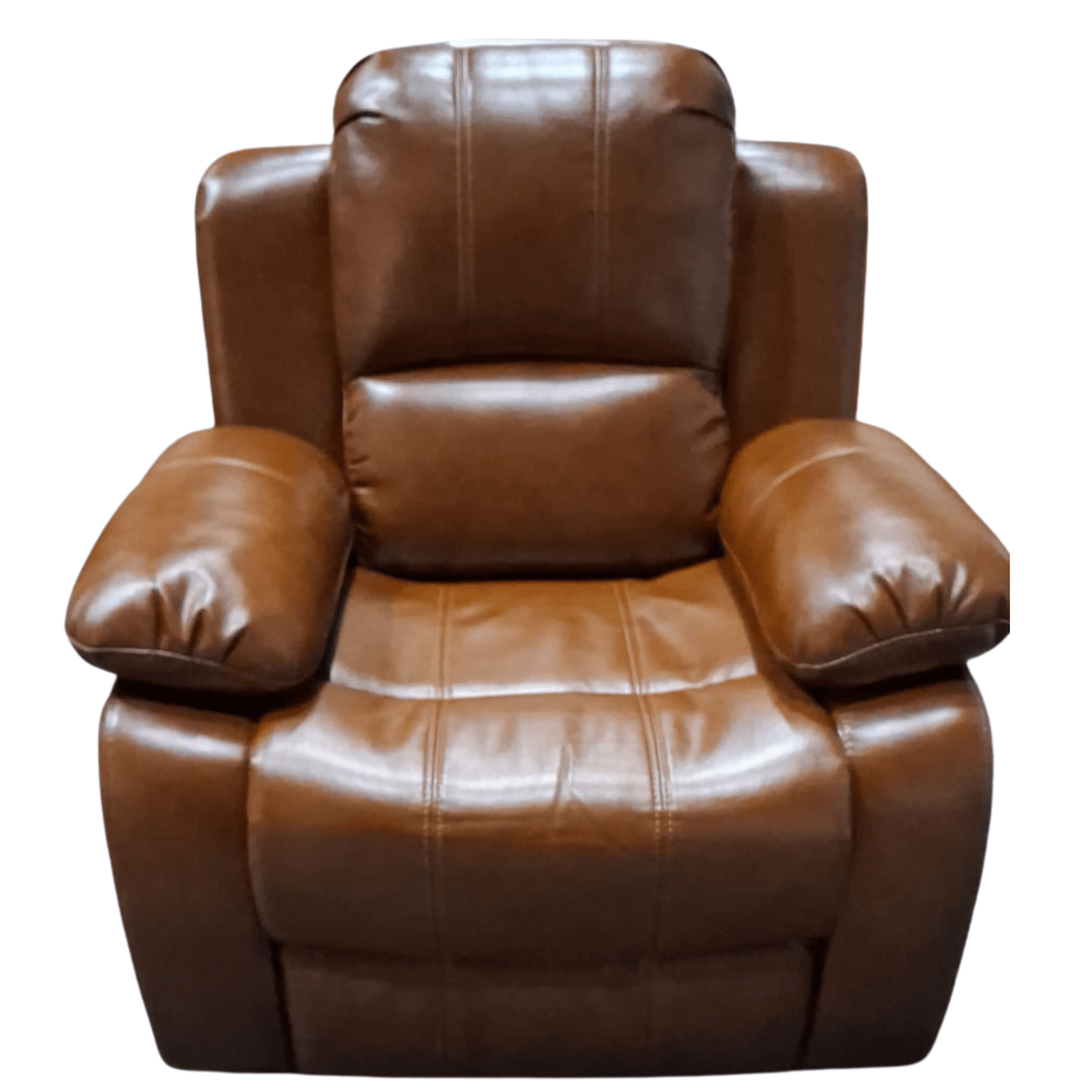 Brown leather recliner chair on a white background