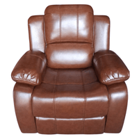 A brown faux leather recliner armchair with padded armrests and a segmented backrest, shown against a plain white background.