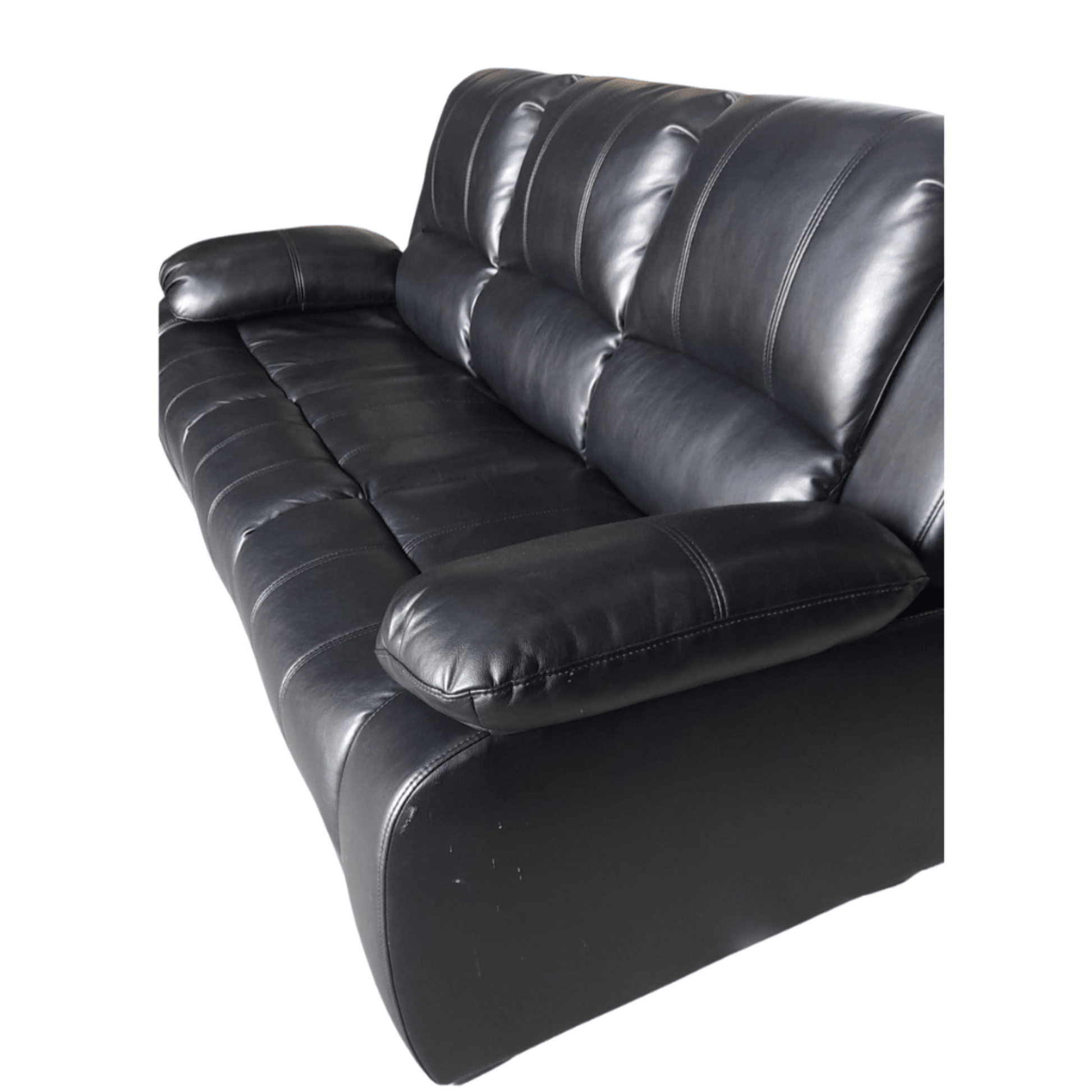 Black leather sofa on a white background