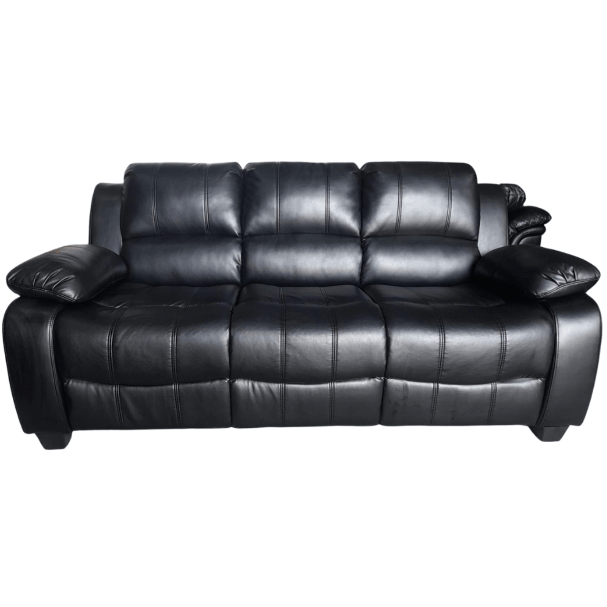 Black leather sofa on a white background