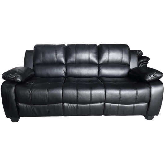 Black leather sofa on a white background