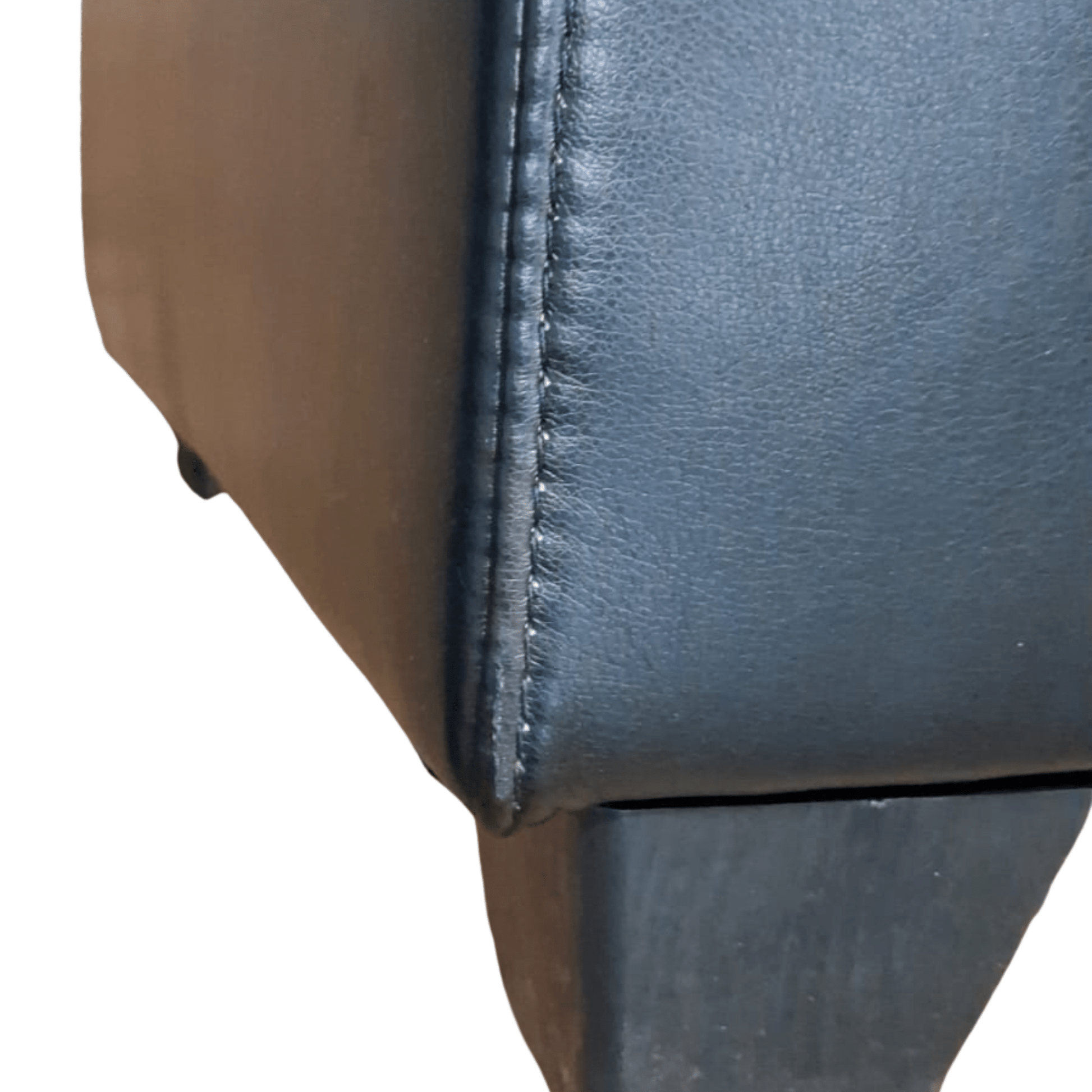 close up of black leather sofa