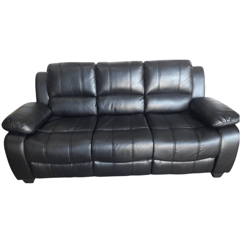 Black leather sofa on a white background