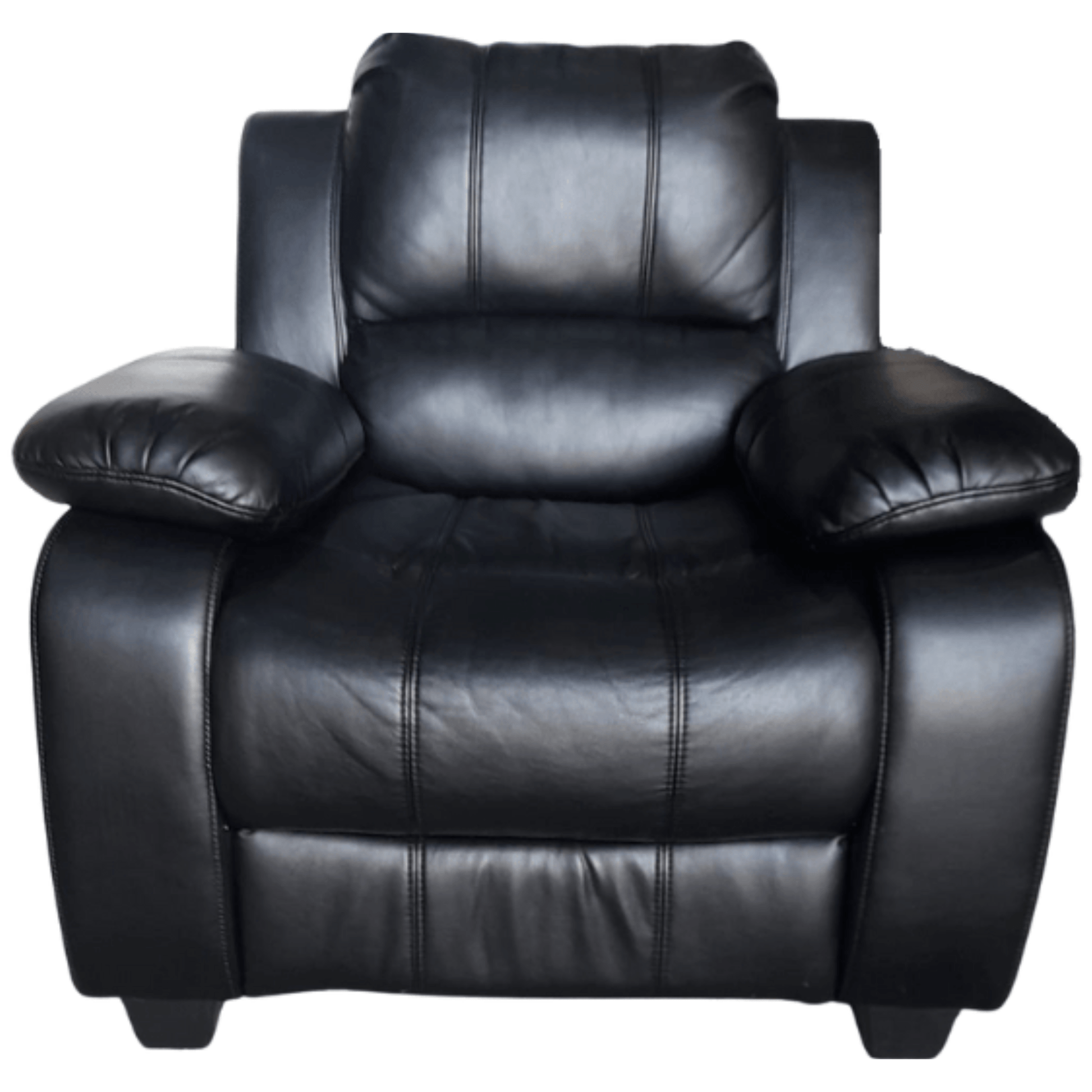 Black leather recliner chair on a white background