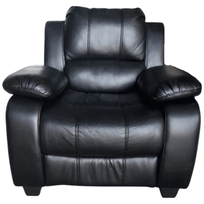 Black leather recliner chair on a white background