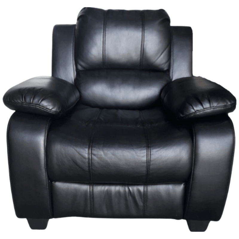 Black leather recliner chair on a white background