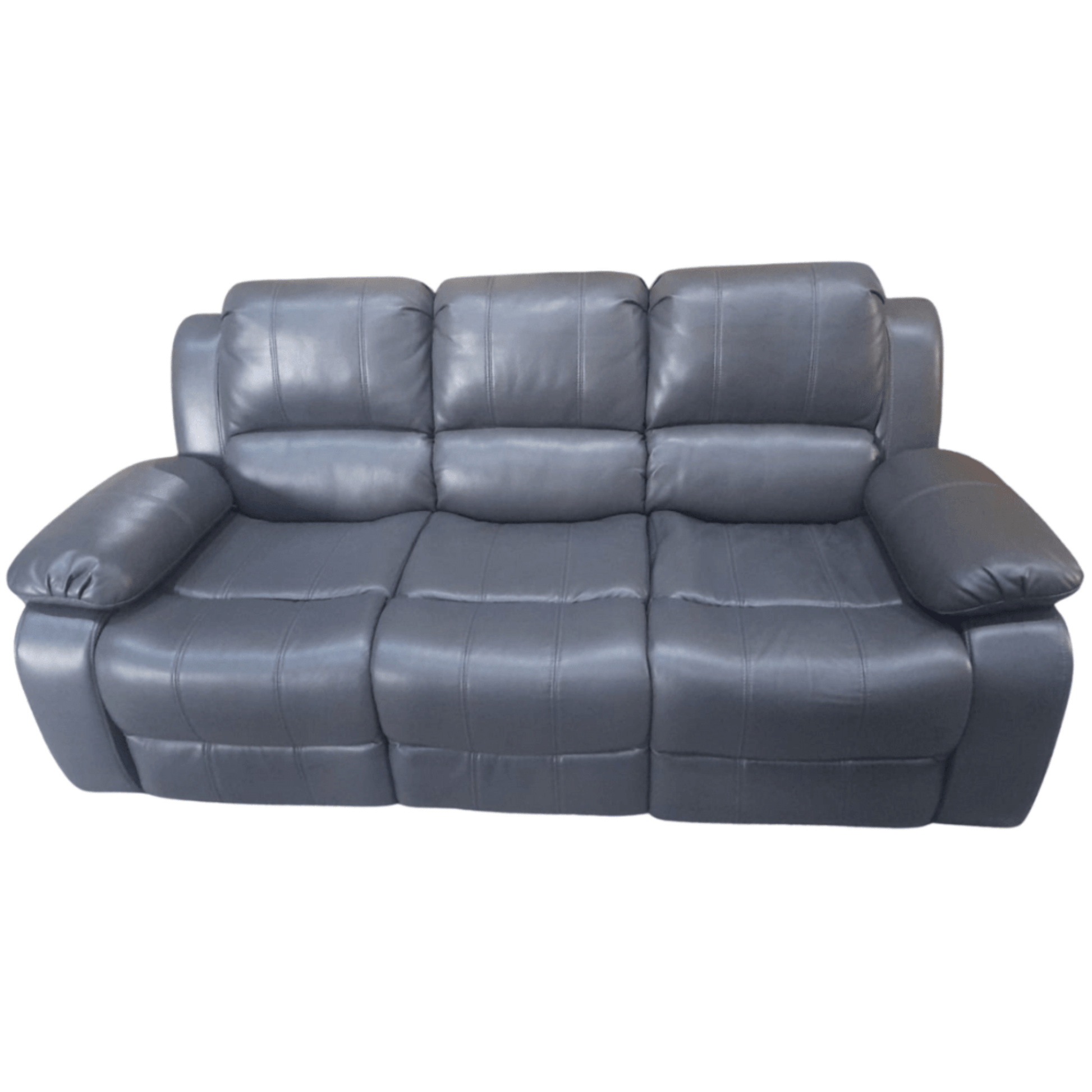 Modern Valerie 3 - seater sofa in grey leather finish, set against a white background