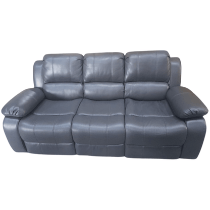 Modern Valerie 3 - seater sofa in grey leather finish, set against a white background