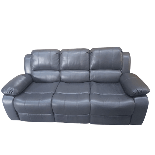 Modern Valerie 3-seater sofa in grey leather finish, set against a white background
