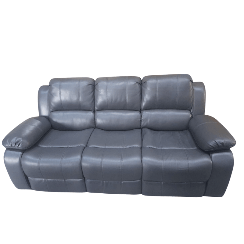 Modern Valerie 3-seater sofa in grey leather finish, set against a white background